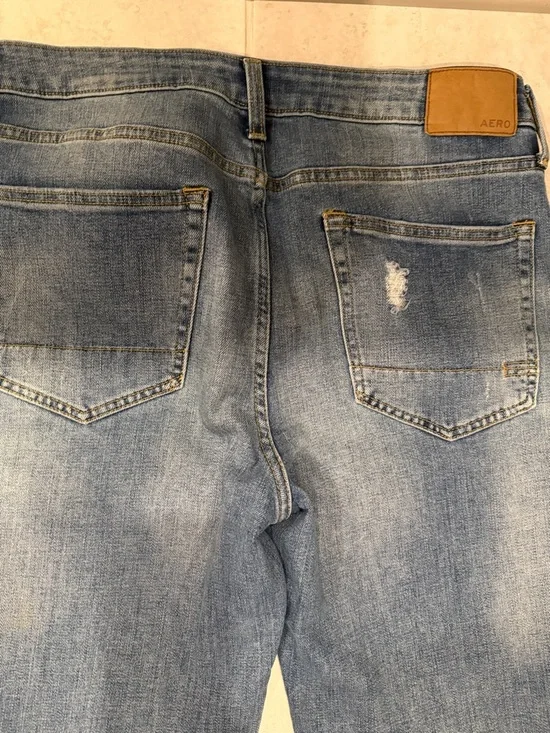 Aeropostale Stacked Ultra Skinny Distressed Jeans - Blue Denim - Picture 6 of 8